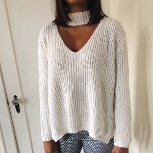 White Choker Cut Out Sweater